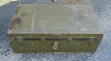 Vintage Green Metal & Wood Travel Storage Chest Trunk coffee table top restore