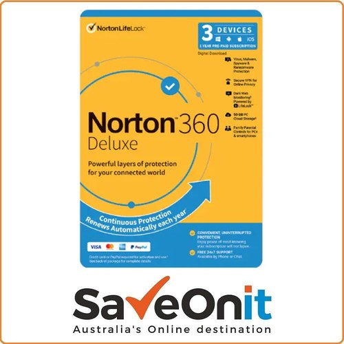 Norton 360 Deluxe 1 Year 3 or 5 Devices PC MAC ios VPN Email Lic Key only - Picture 3 of 4