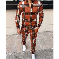 New Men's Plaid Tracksuit Movie Gentlemen Jacket Jogger Pants Sports Wear Set