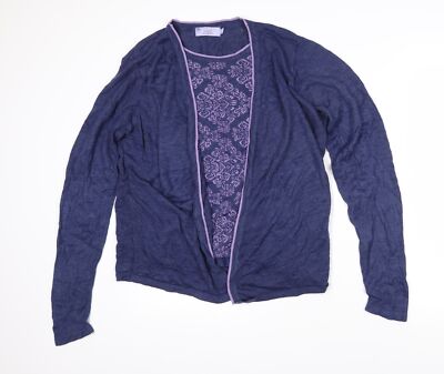 Honor Milllburn Wollpullover Pullover Damen blau U-Boot-Ausschnitt Blumen Größe L - Lagenlook