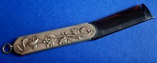 Peigne à Moustache de Voyage Métal/Corne Chêne/Gui ART NOUVEAU Années 1900