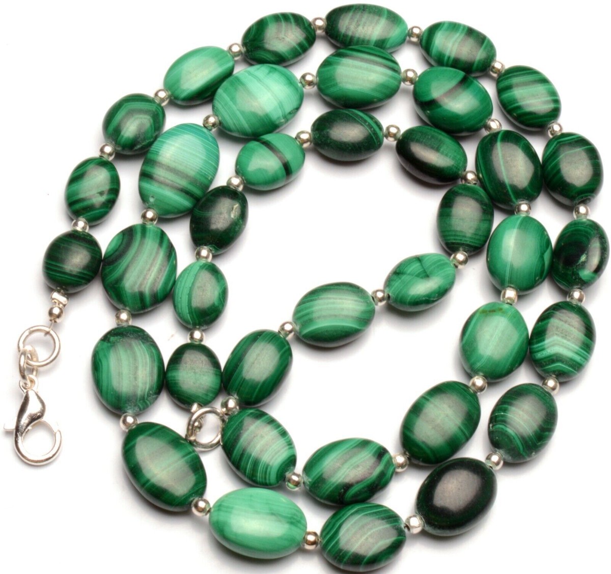 Natural Congo Malachite Gem to 13 mm Size Oval Nugget Beads