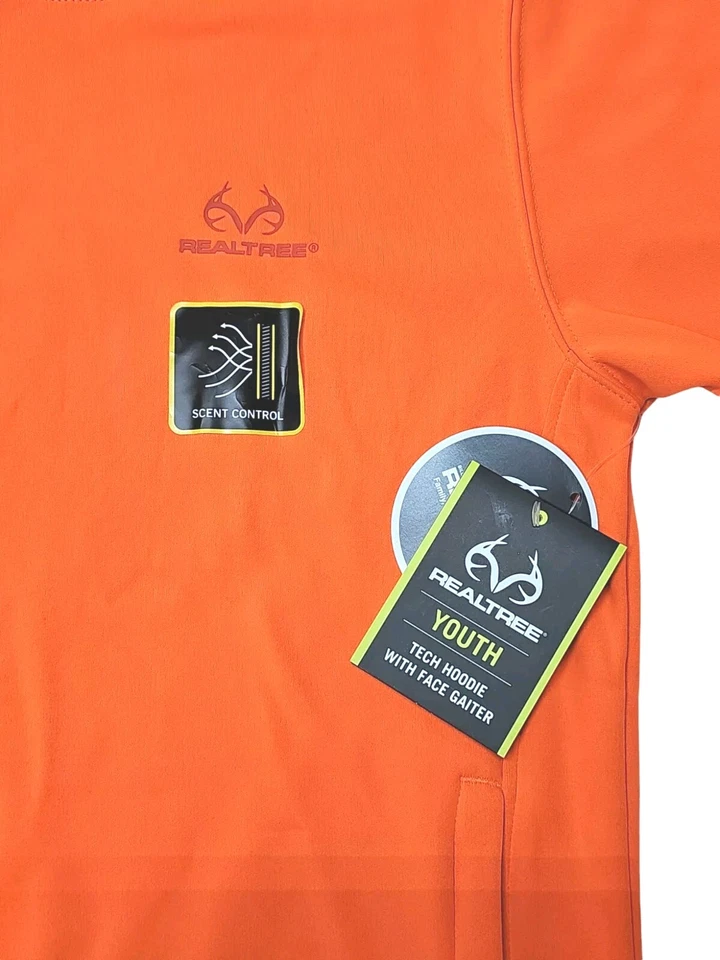 Realtree Hunting Orange Youth Tech Hoodie Built-in Neck Gaiter Scent Control XL - Image 4 of 4