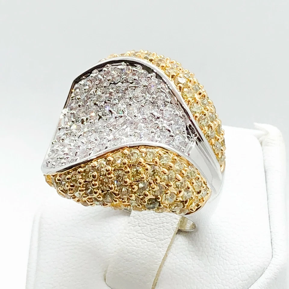 R0117 Mujeres Moda Joyería Oro Amarillo Blanco Plato Compromiso Anillo de Boda Regalo Foto 3 de 4