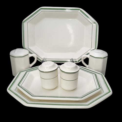 Lot Of 7 Sterling China Restaurant Ware Green Bands Platter Salt & Pepper Vtg. - Picture 2 of 12