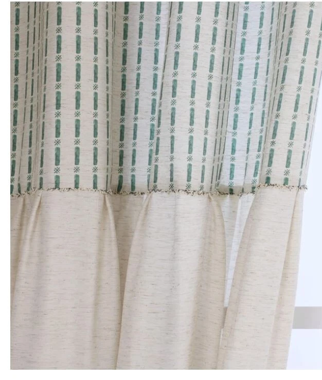 54x95 Farmhouse Taupe & Green Pleated Linen Blend Curtain Panels Pair x 2 - Image 3 of 4