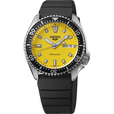 SEIKO 88-512 黄色 ストップウォッチ NEW* Seiko 5 Sports SKX Series Yellow Dial Watch - SRPL87 Rubber