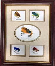 5 Framed and Mounted Classic Salmon Flies