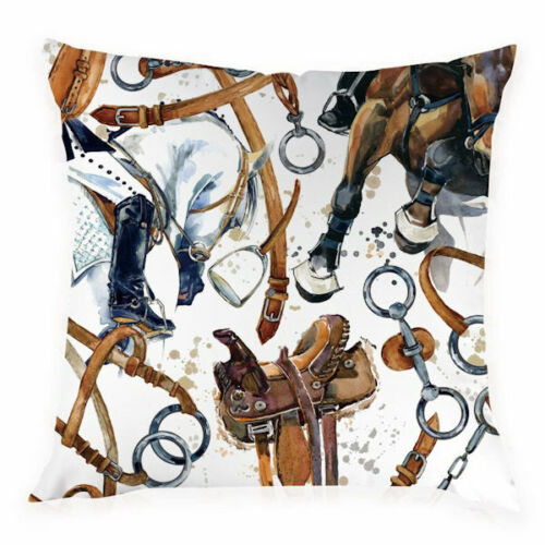 HORSE & WESTERN GIFTS HOME DECOR HORSE TACK CUSHION COVER 18 inch 46cms WHITE - Picture 1 of 1