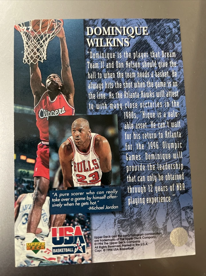 1994 Upper Deck USA #77 Dominique Wilkins/The Jordan Report  - Image 2 of 2