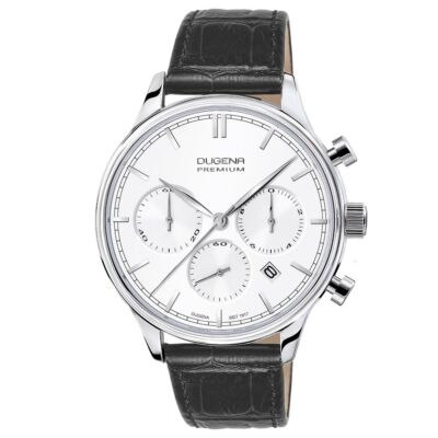 Dugena 7000200 Herrenuhr Sigma Chrono Lederband Schwarz Datum Silber ZB Silber