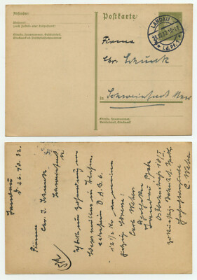 83183 - Ganzsache P 199 - Postkarte - Landau i.d.Pf. 26.10.1932 nach Schweinfurt