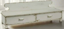 Primitive Aged White Counter Shelf Vintage Look Farmhouse Rustic Drawers Footed
