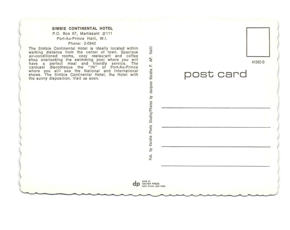 Simbie Continental Hotel Port au Prince Haiti W.I. vintage postcard ...