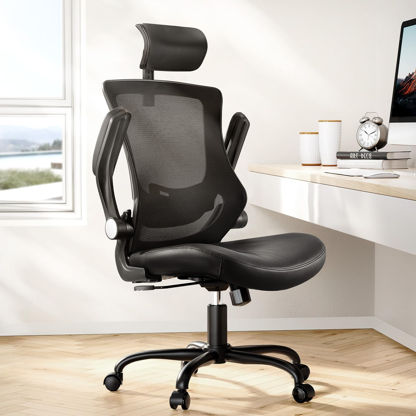 Ergonomic 360° Swivel Mesh Office Chair with Wide Seat for Comfortable Desk Work
