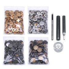120 Set Leather Snap Fasteners Kit, 10/12.5/15mm Metal Button Snaps Press Stu...