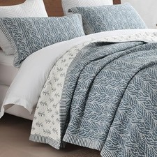 Quilt Set Queen Size, 100 Cotton Quilt Queen 90"x98" White/Grayish-blue