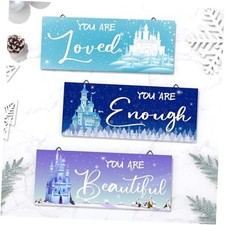 3 Pcs Winter Wooden Hanging Wall Art Snowflake Positive Quotes Castle Wall Art