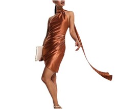 ASOS DESIGN Burnt Orange High Wire Scarf Wrap Open Back Mini Dress Size 6