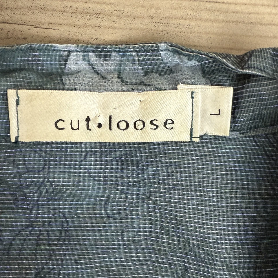 Blusa túnica suelta corte para mujer talla L azul botón delantero manga larga EE. UU. Boho Artística Foto 4 de 4