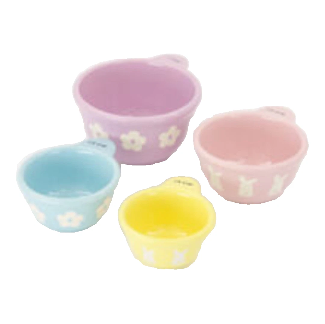 SALE ❀ڿڰۣ❀ ID MIND Four VINTAGE RETO FLORA & FAUNA Stoneware MEASURING CUP SET ❀