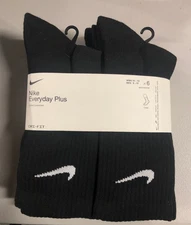 Nike Everyday Men’s Black Crew Socks 6 Pack Long Size M 8-12
