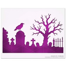 Crow Graveyard Halloween Stencil   Gothic, Dark Art, Mystic, Raven, Spooky Decor