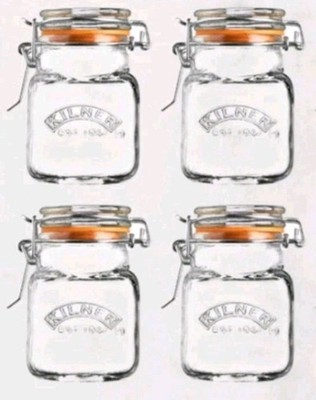 * Lot of 4 Kilner Square Clip Top Spice Jars 2.4 US FL OZ Clear Glass 3'' Tall