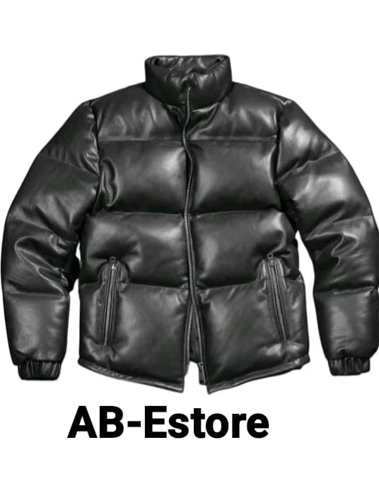 Down Puffer Men’s Black Genuine Lambskin Leather Quilted Bomber Style Jacket