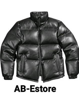 Down Puffer Men s Black Genuine Lambskin Leather Quilted Bomber Style Jacket