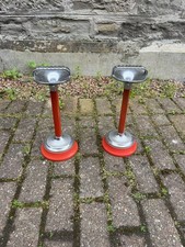 A Pair of Retro Floor Standing Metal Ashtray Chrome & Red / Retro Astray Stands
