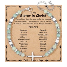 Christian Gifts for Women Sister in Christ Cross Bracelet, Religious Gifts for W