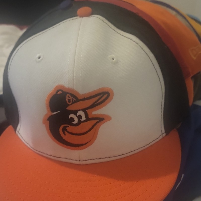 Mens Baseball Cap Orange/BlackWhite new era Fitted Size 7 1/2 Baltimore orioles 