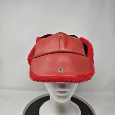 Aviator Hat Cap Fitted Mens Large Red Faux Fur Ear Flap Bomber Trapper 60s 70s