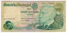 1978 Portugal 20 Escudos 15908 Paper Money Banknotes Currency