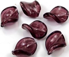 6 Handmade Lampwork Glass Silver Foil Purple Amethyst Twist Oval Beads 20x16mm