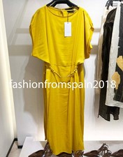 ZARA NEW WOMAN BOAT NECK BELTED SATIN EFFECT MIDI DRESS MUSTARD 8747/511/305