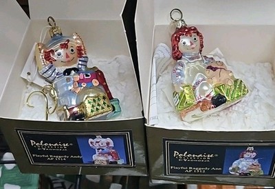 Polonaise Komozja Playful Raggedy Ann & Andy Pr Glass Ornaments Kurt Adler W/box
