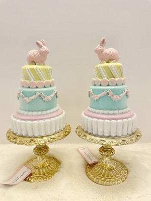 Set of 2 Cupcakes and Cashmere Pastel Pink Tiered Pedestal Bunny Cake Easter