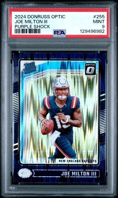 Joe Milton III 2024 Panini Donruss Optic RC Purple Shock SP PSA 9 #255 Patriots