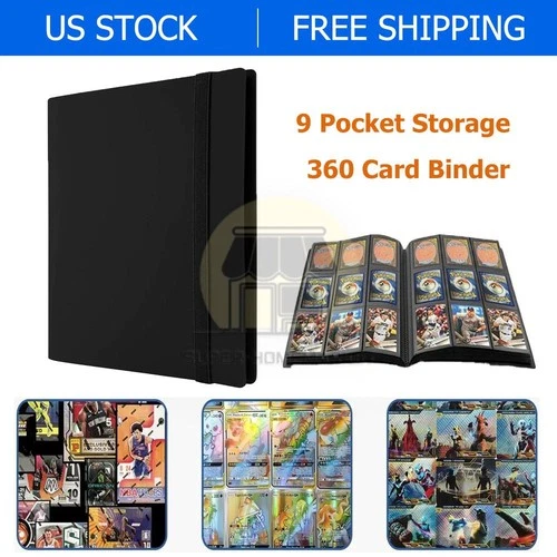 Trading Card Binder - 9 Pocket 360 Cards holder | Sports | TCG | Elastic | Black
