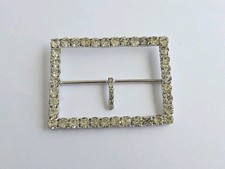 VTG Rhinestone Belt Buckle 60s 70s 80s Retro Silver Tone Glam Bling Statement  