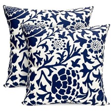 Decorative Throw Pillow Covers 16x16 inch 16" x 16" Pack of 2 Blue Floral 6