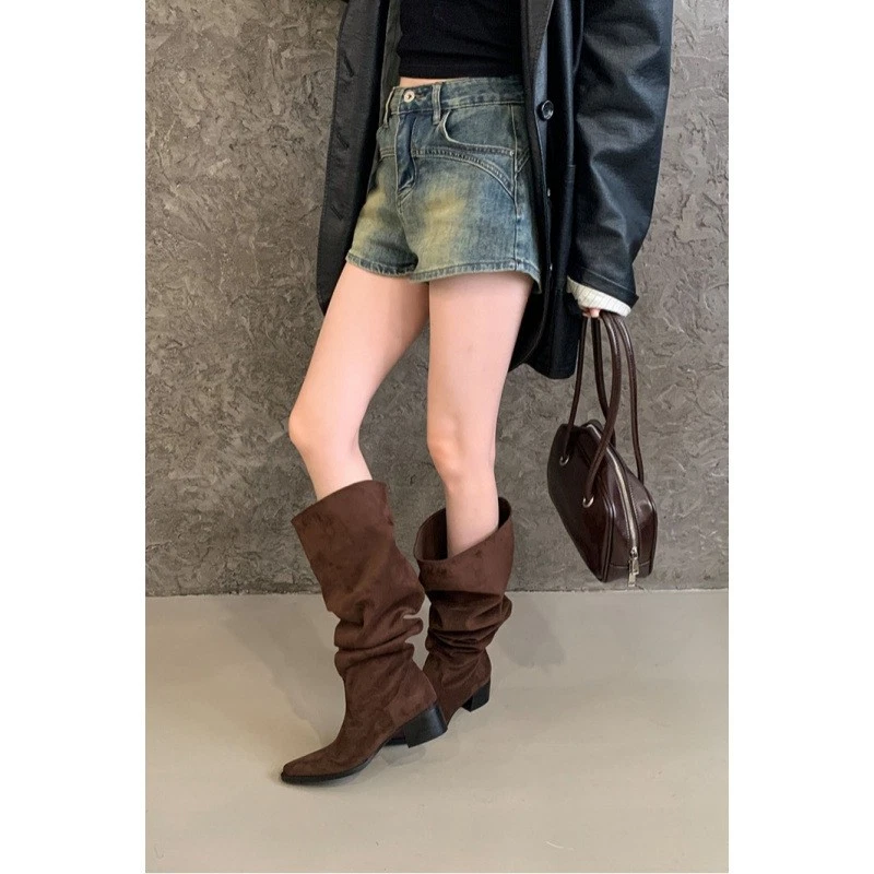 Botas Largas Para Mujer Invierno Nuevas Tacones Altos Gruesos Punta Apiladas Botas Altas Foto 2 de 4