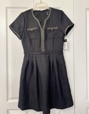 Tahari Women ASL Black Tweed Gold Detail Dress Luxury Parisian Chic Size 6 NWT