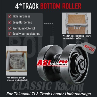 4 PCS BOTTOM ROLLER FOR TAKEUCHI TL8 TRACK LOADER UNDERCARRIAGE HEAVY DUTY.