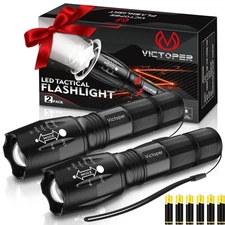 LED Flashlight 2 Pack, Bright Tactical Torch High Lumens with 5Modes, Waterproof