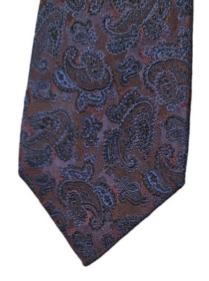 Isaia Extra Long Seven Fold Textured Silk Necktie Deep Burgundy Paisley 61 x 3.5