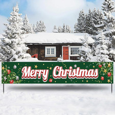 Merry Christmas Large Banner- Tree Branches Banner for Outside, 120X20 Inches
