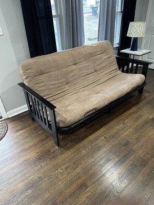 Futon Sofa Bed Convertible, Faux Suede, Full-Size, Brown
